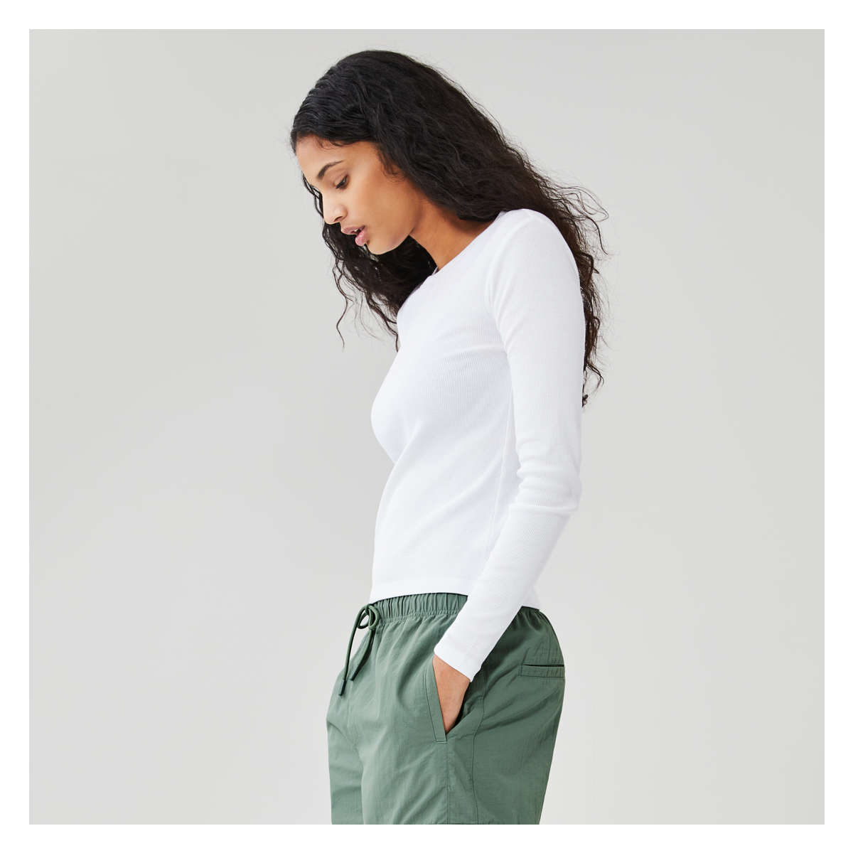 Essential Rib Long Sleeve in Bright White from Joe Fresh